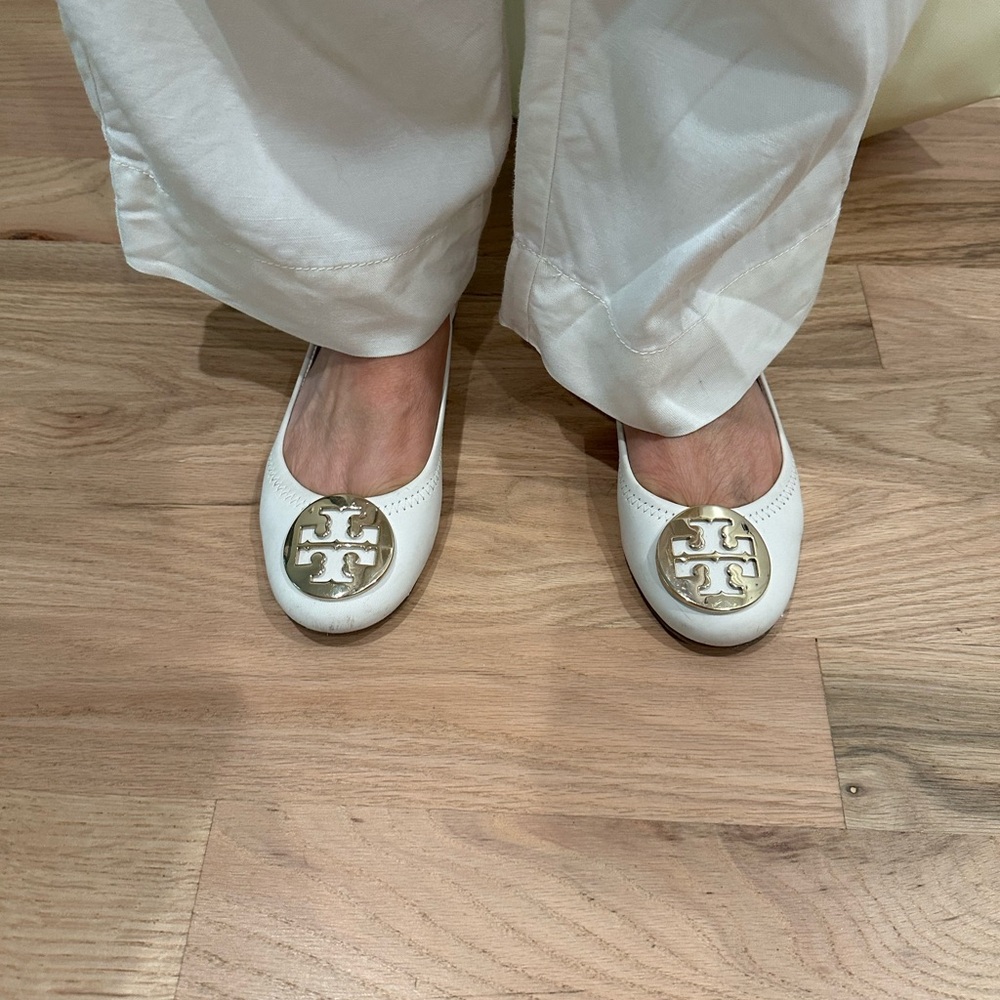 Tory Burch Ivory Flats with Metallic Emblem - Picture 2 of 4